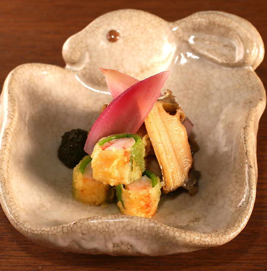 「鮑と海老進上の黄味揚げ」